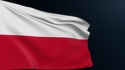 Poland flag. Warsaw sign. European country. Polish official patriotic national symbol of celebration of Independence Day, November 11. Realistic 3D illustration with cotton texture isolated on dark.