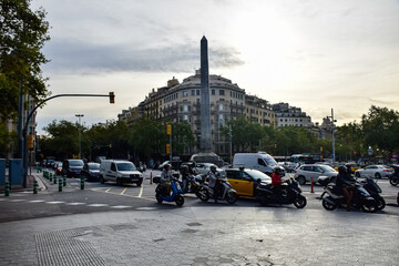 Barcelona, Spain - October 3 2019: Barcelona city street, road traffic, cars on road. Car in motion...