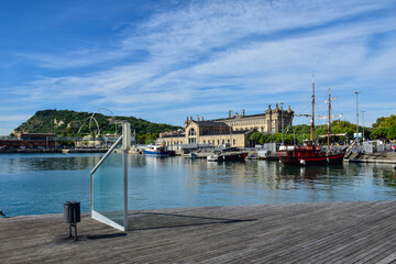 Barcelona, Spain - 3 October 2019: a historic sailing boat in the port of Barcelona