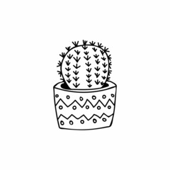 Cactus doodle illustration in vector. Cactus  hand drawn illustration. Pot plant doodle illustration