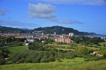 View of the city and the ocean from the hill. The Northern Way of St. James, Spain