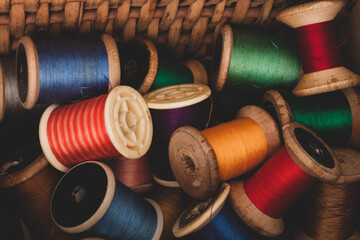 Colored sewing thread spools