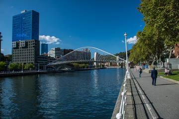 Bridge over the water canal in Bilbao. The Northern Way of St. James, Spain
