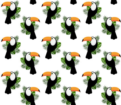 Vector seamless pattern with toucan. Texture design