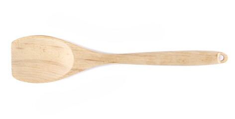 Empty wooden spoon isolated on white, top view