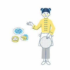 中華料理店の店員と料理