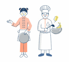 中華料理のコックと店員　男女