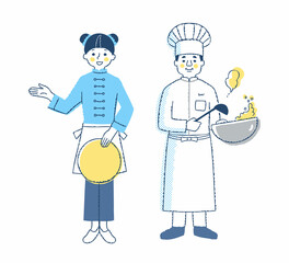 中華料理のコックと店員　男女