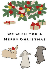 うさぎの手描きクリスマスカード