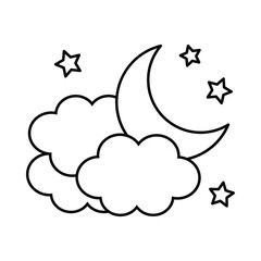 Moon with clouds and stars icon. Night icon.