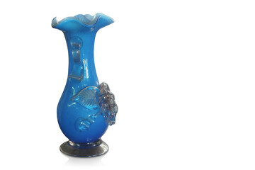 beautiful blue glass vase on white background, object, modern, home, house, gift, copy space