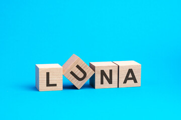 luna - text on wooden blocks, business concept, blue background