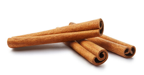 Delicious cinnamon sticks, isolated on white background