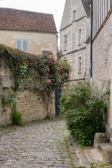 Fototapeta na wymiar Senlis, medieval city in France, typical street with ancient houses 