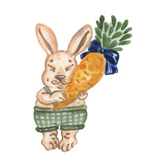 Cute rabbit hugging a carrot