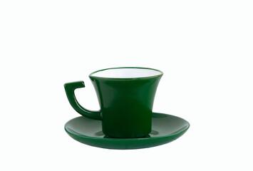 Green empty cup with saucer isolated