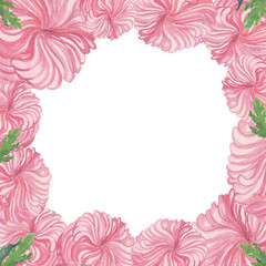 Watercolor frame of pink chrysanthemums