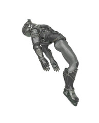 futuristic astronaut is floating and being abducted in white background