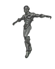 futuristic astronaut is floating and landing in white background