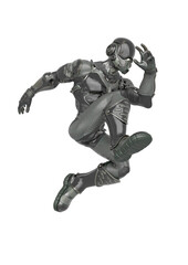 futuristic astronaut is jumping in action on white background