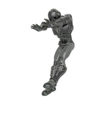 futuristic astronaut was hitted by the explosion in white background