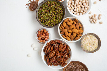 Weight loss concept vegan protein food in bowls