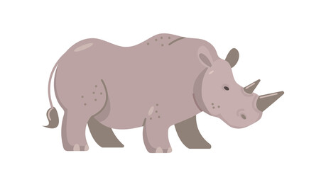 Realistic rhino isolated. Huge and strong african animal, big africa mammal. Dangerous rhinoceros