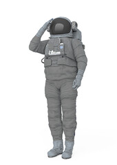 astronaut explorer is doing a soldier salute pose on white background