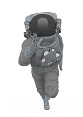 astronaut explorer is running on white background front view