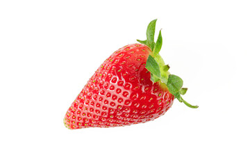 One strawberry isolated on white background. Red fruit