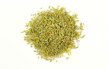 Pile of dry rosemary isolated on white background