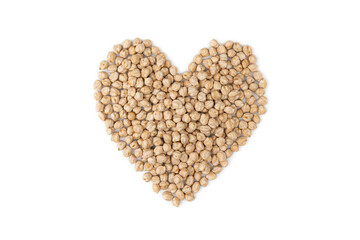 heart of chickpeas isolated on white background, top view