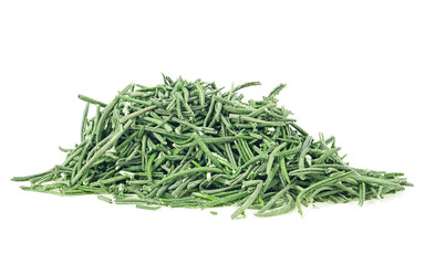 Heap of rosemary leaves isolated on a white background