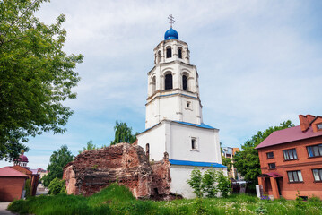 Fototapeta na wymiar Bell tower of the Church of the Moscow Wonderworkers in Kazan, Russia.