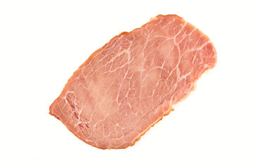 Smoked beef neck slice isolated on white background. Ham piece