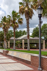 The pavilion in Henry C. Chambers Waterfront Park as seen from the walkway along the Beaufort River in downtown Beaufort, South Carolina.