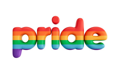 3d rendering of pride lettering with rainbow colors isolated on a white background