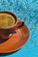 A cup of morning espresso coffee