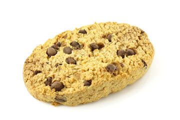 One chocolate chip cookie isolated on white background
