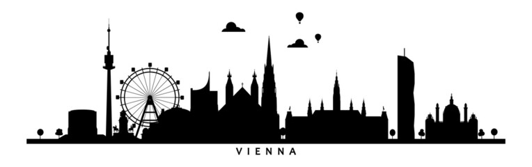Vienna city landmarks black and white isolated vector illustration, Austria - obrazy, fototapety, plakaty