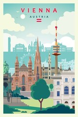 Travel poster vienna historical monument buildings digital vector illustration. - 509241370