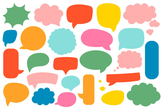 Set of colorful comic speech bubble shaped banners, price tags, stickers, posters, badges
