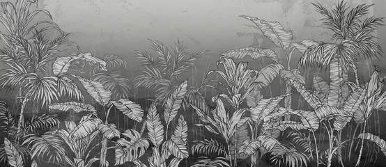 Foto op Plexiglas getextureerde gradiëntachtergrond met tropische planten fotobehang in het interieur © Viktorious_Art
