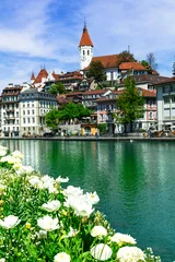 Fototapete Rund Beautiful towns and places of Switzerland - Thun town and lake © Freesurf