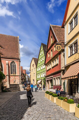 Obraz premium Rothenburg ob der Tauber, Germany. View of the medieval U. Schmiedgasse