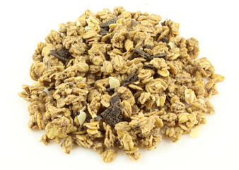 Portion of granola healthy diet snack isolated on white background
