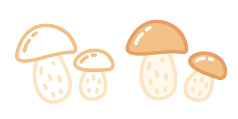 Vector set icons of mushrooms. Vector illustration of mushroom. Hand drawing vegetables.