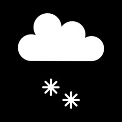 Vector illustration of a white cloud with snow on a black background.