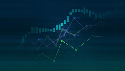 Financial chart with uptrend line graphs and candlesticks