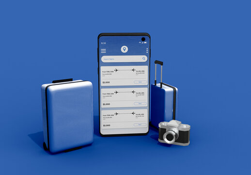 Smartphone with Suitcases Travel Concept Mockup